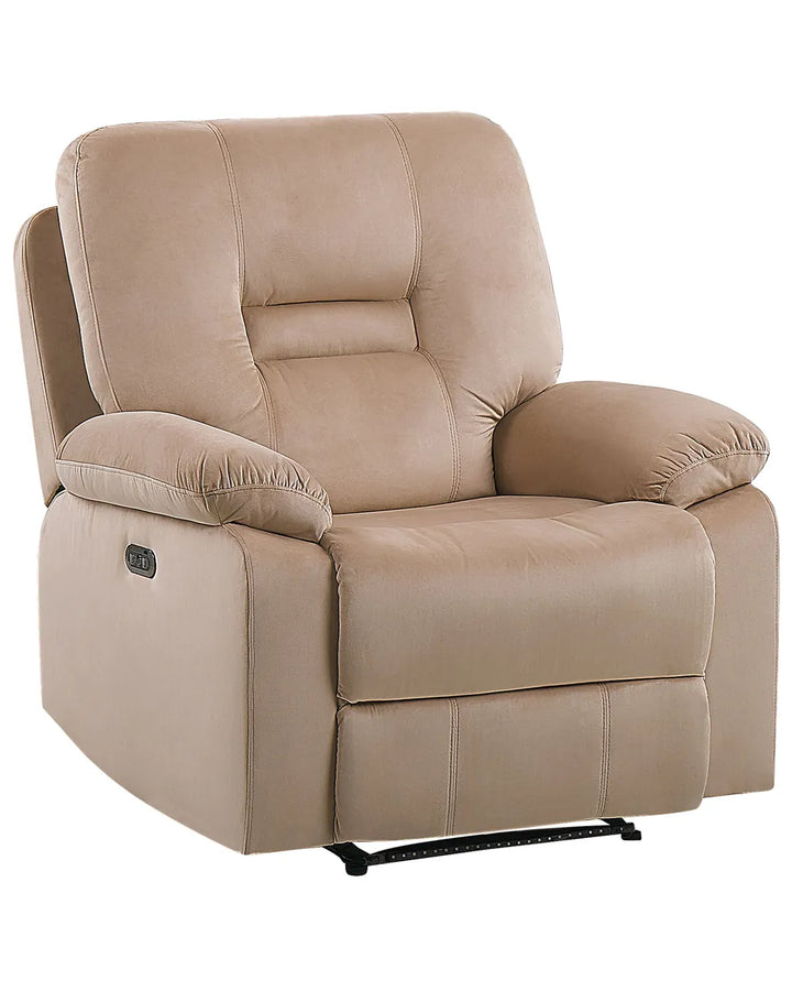 Electric Recliner Chair With Footrest LED Velvet Sand Beige Bernet