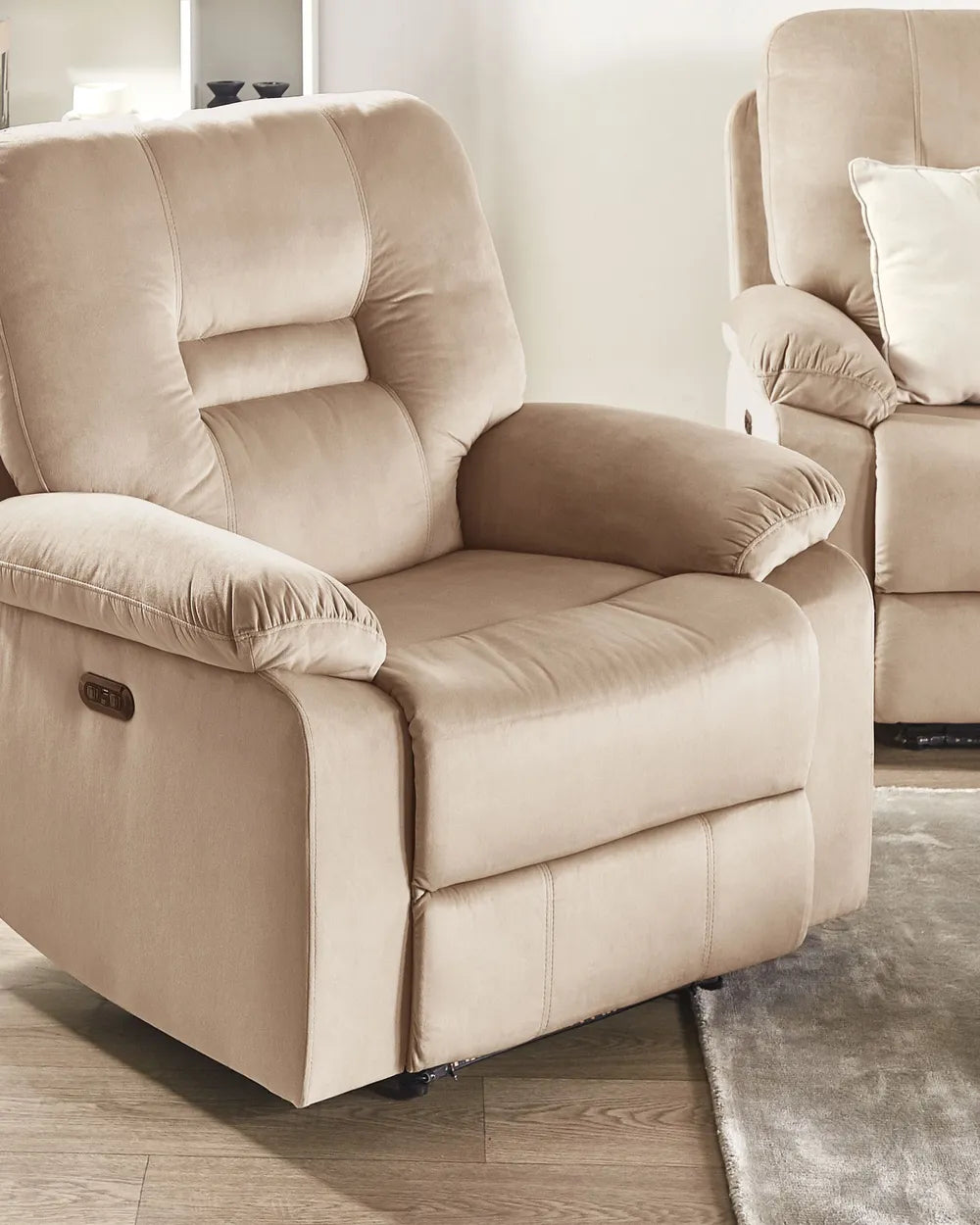 Electric Recliner Chair With Footrest LED Velvet Sand Beige Bernet