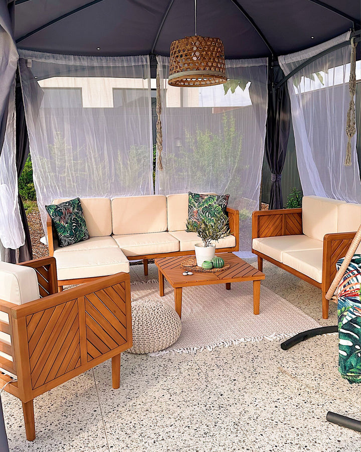 Baratti Garden Lounge Set with Table and Ottoman 5 Seater Acacia Wood Brown
