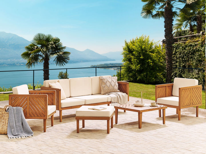Baratti Garden Lounge Set with Table and Ottoman 5 Seater Acacia Wood Brown