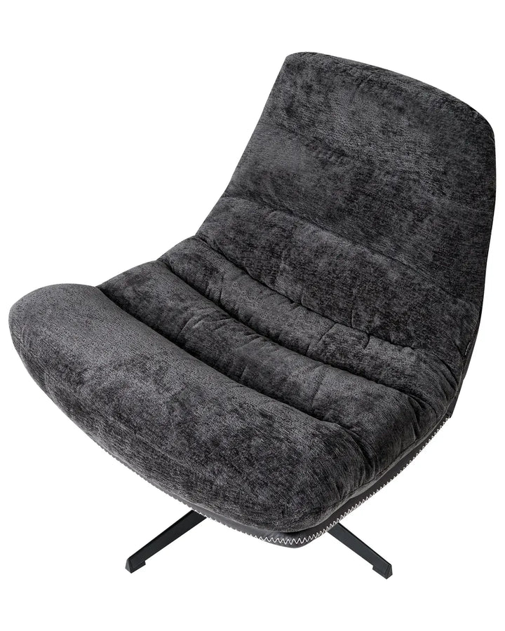 Swivel Armchair with Footstool Chenille Black Draedyn
