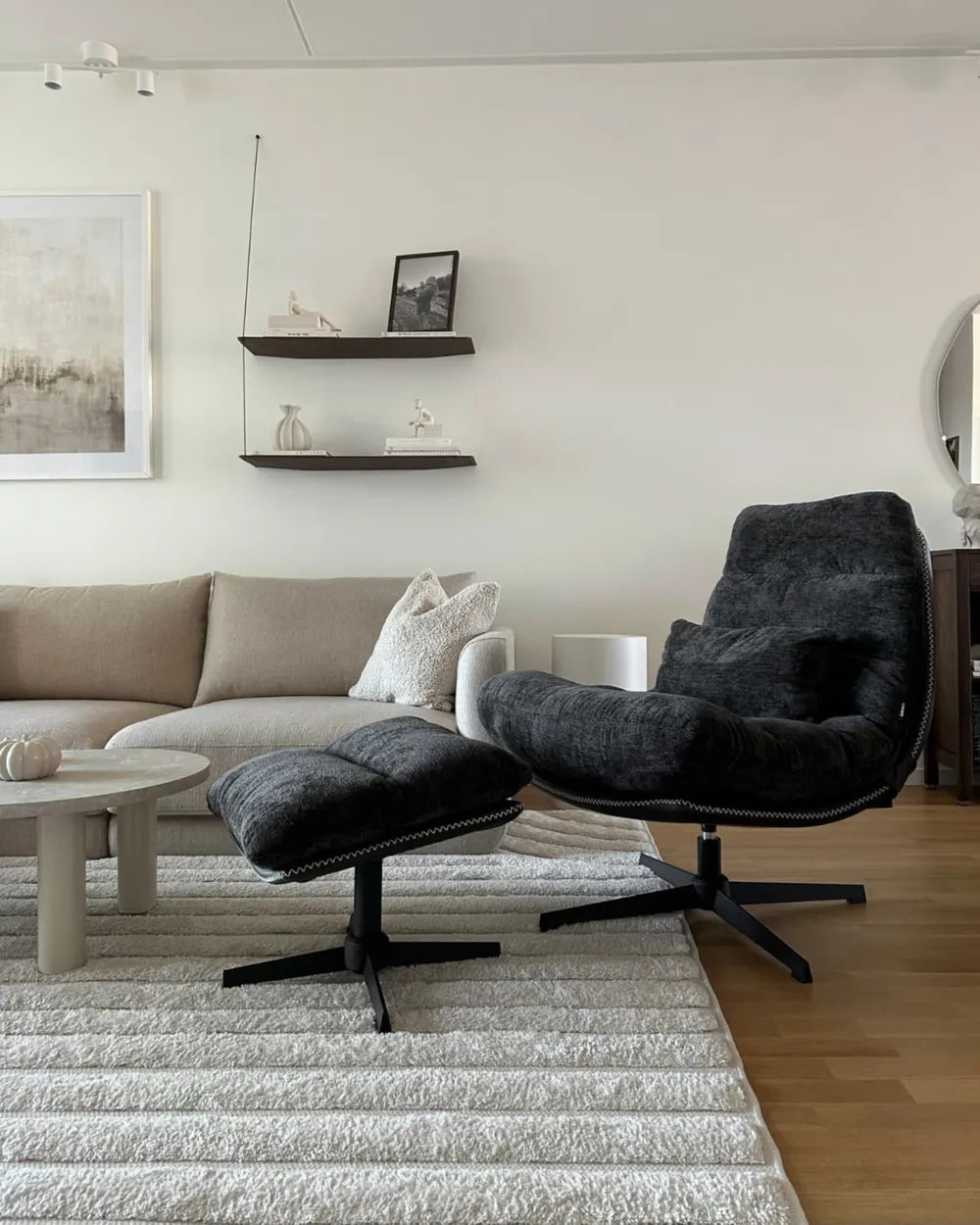 Swivel Armchair with Footstool Chenille Black Draedyn