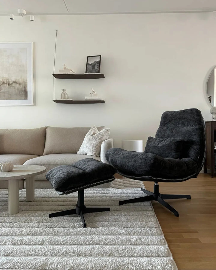 Swivel Armchair with Footstool Chenille Black Draedyn