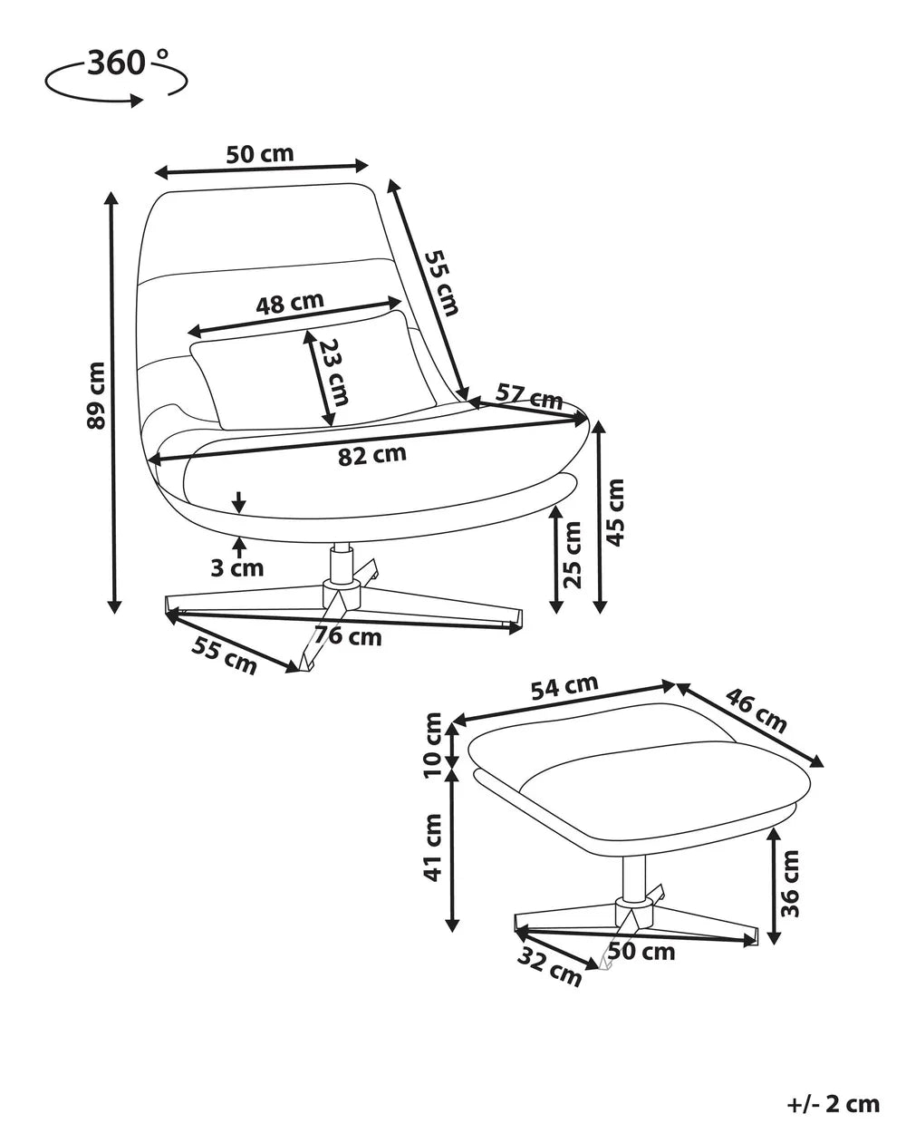 Swivel Armchair with Footstool Chenille Black Draedyn