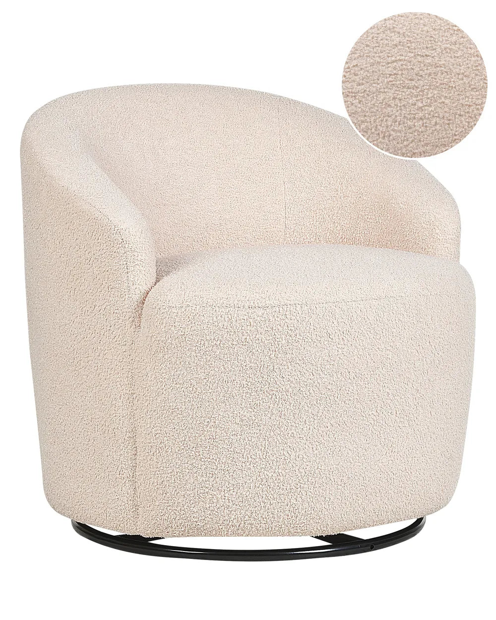 Beige textured armchair with a close-up detail on a white background