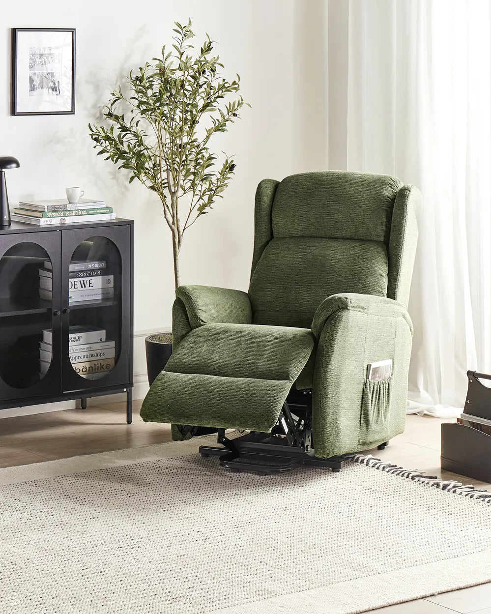 Electric Recliner Chair With Footrest Fabric Green Denison