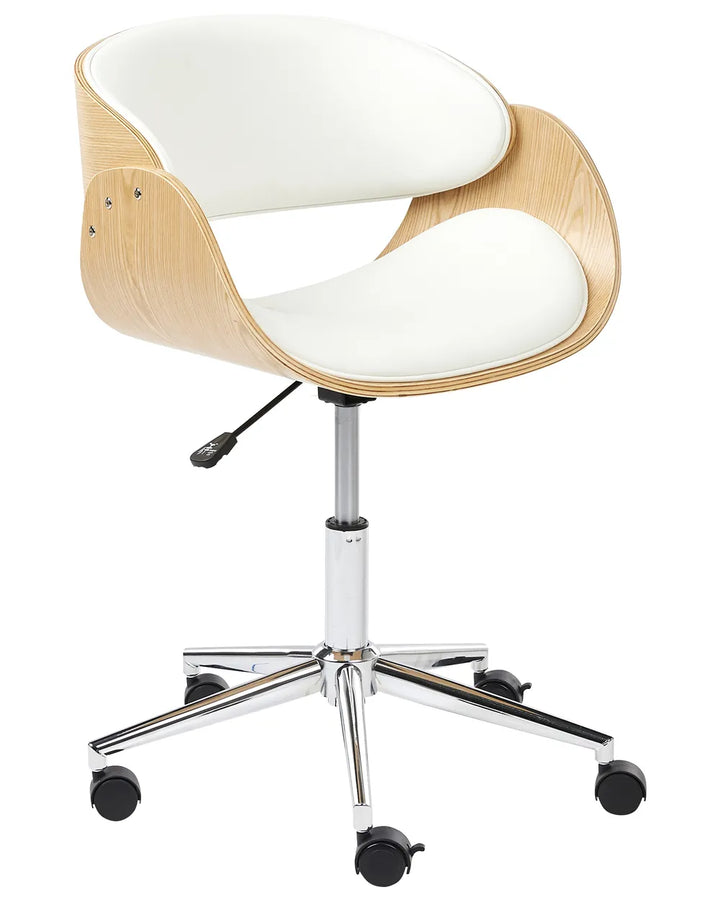 Modern office chair with white cushioned seat and backrest on a white background