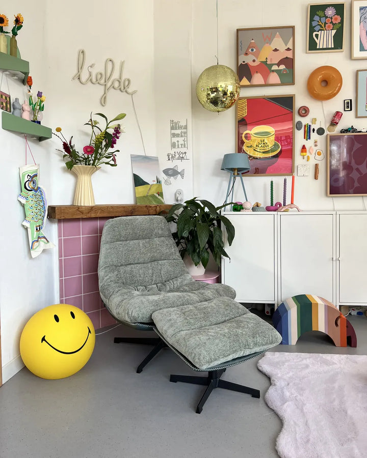 Swivel Armchair with Footstool Chenille Light Green Draedyn