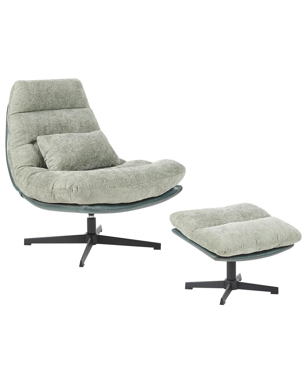 Modern green armchair with ottoman on a white background