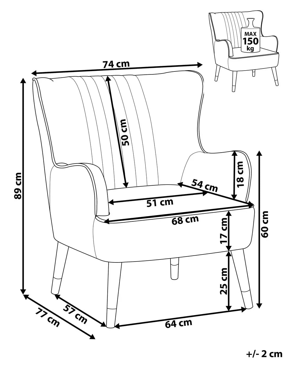 Wingback Chair Velvet Beige Arlena