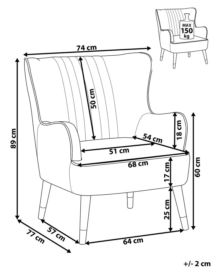 Wingback Chair Velvet Beige Arlena