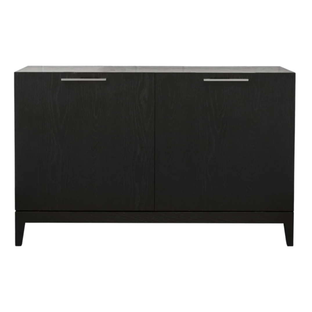 Black sideboard with two doors on a white background