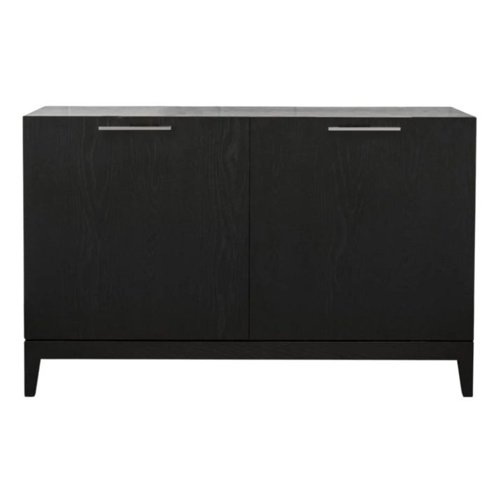 Black sideboard with two doors on a white background