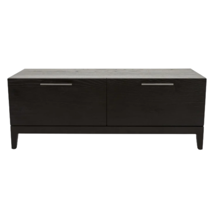 Black rectangular object with two horizontal slats on a white background