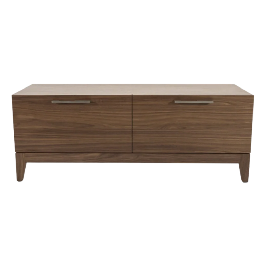 Wooden dresser with two drawers on a white background