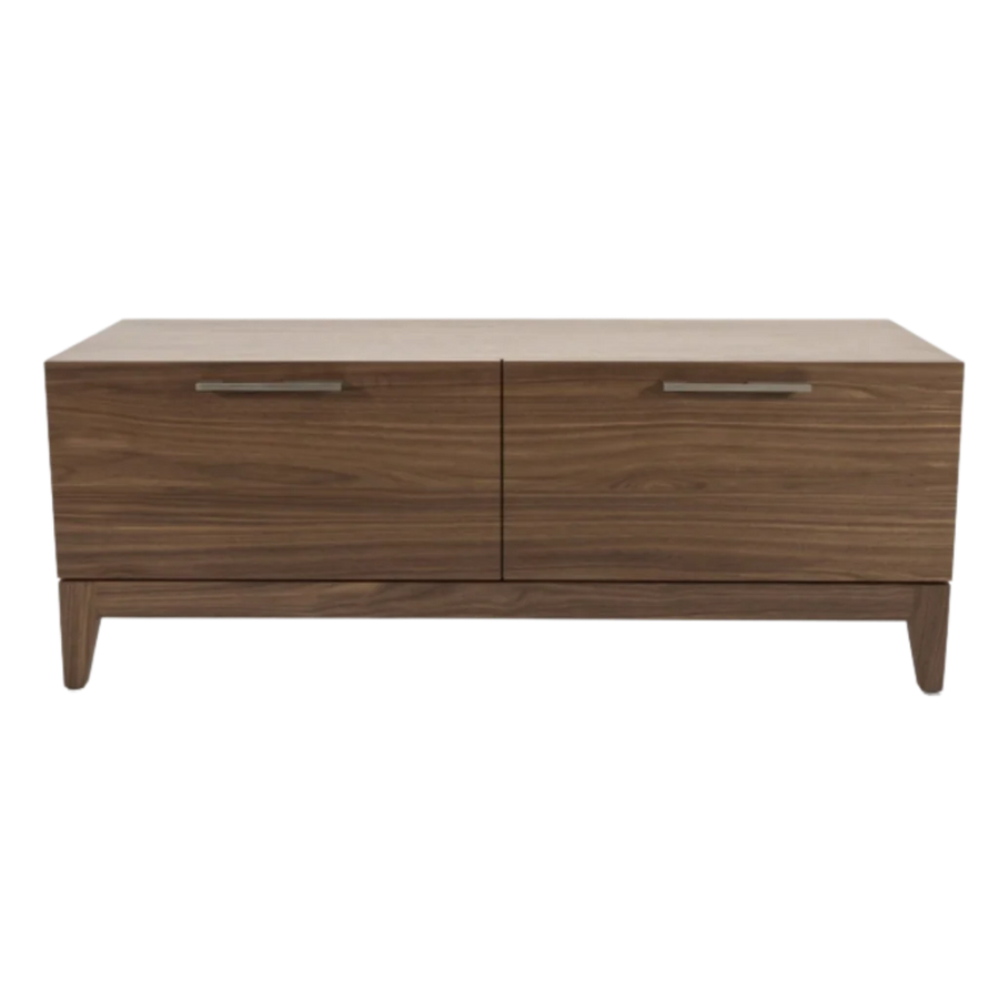 Wooden dresser with two drawers on a white background