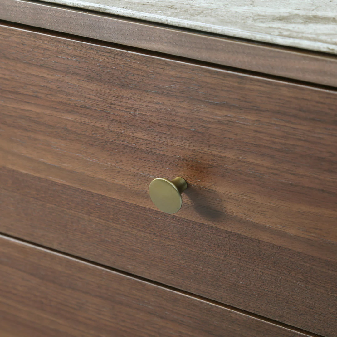 Willow Walnut Brown Wood & Grey Marble Chest of Drawers