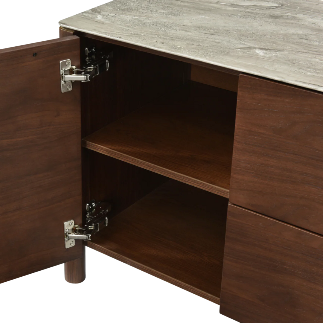 Willow Walnut Brown Wood & Grey Marble TV Unit