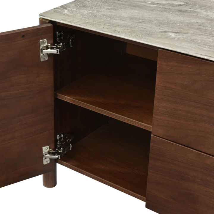 Willow Walnut Brown Wood & Grey Marble TV Unit
