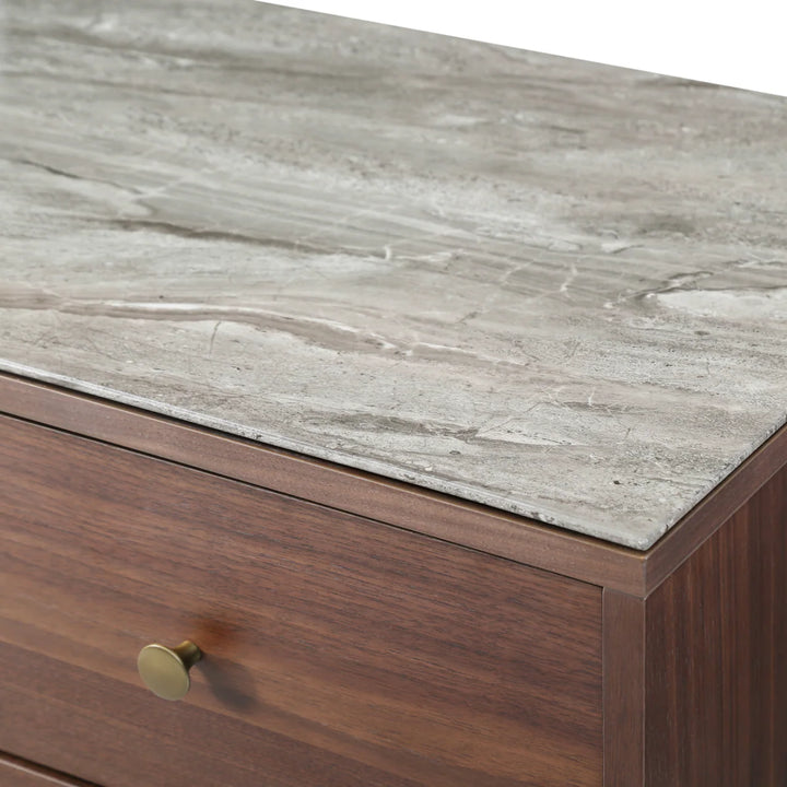 Willow Walnut Brown Wood & Grey Marble Chest of Drawers