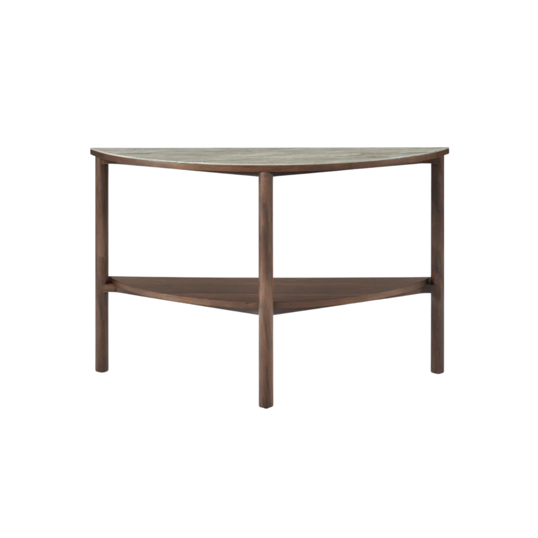 Willow Walnut Brown Wood & Grey Marble Curved Console Table