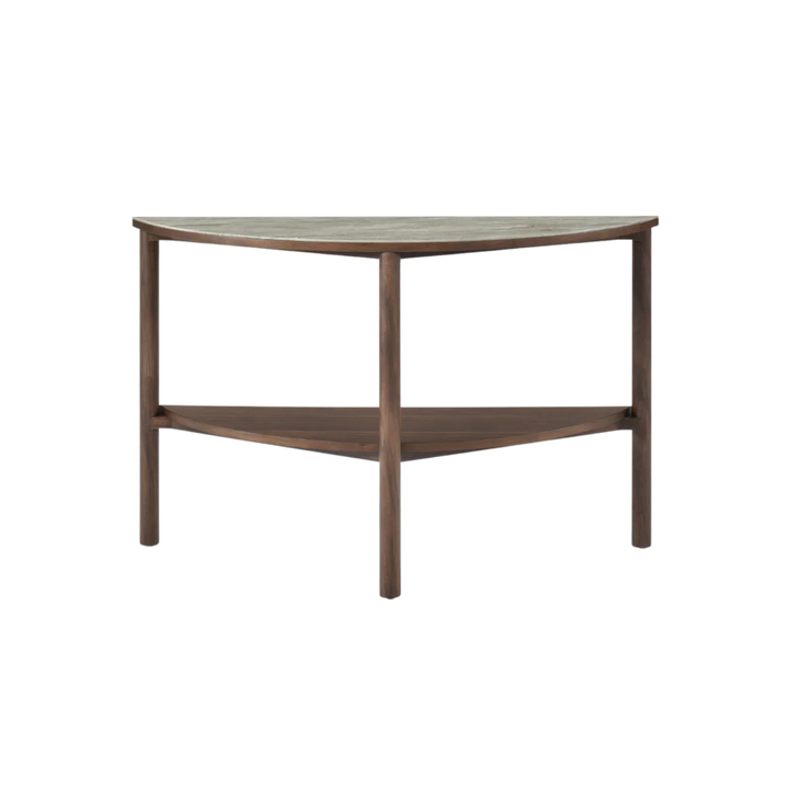 Willow Walnut Brown Wood & Grey Marble Curved Console Table