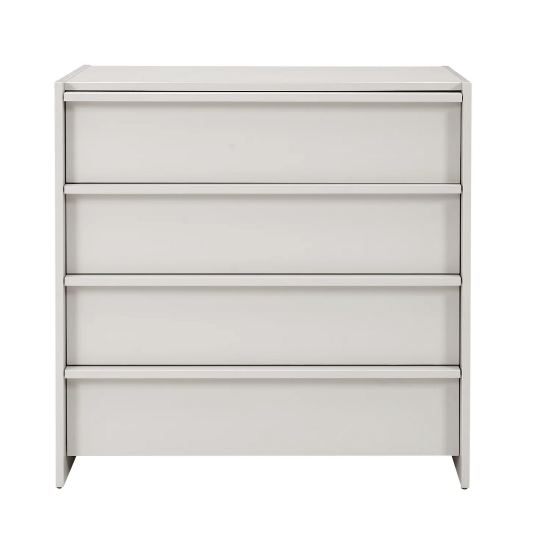 White dresser with three drawers on a white background