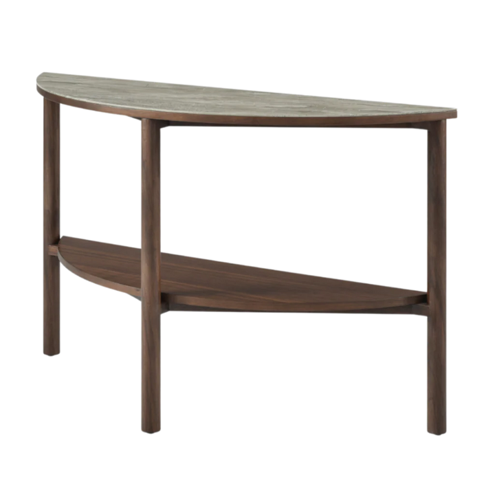 Willow Walnut Brown Wood & Grey Marble Curved Console Table