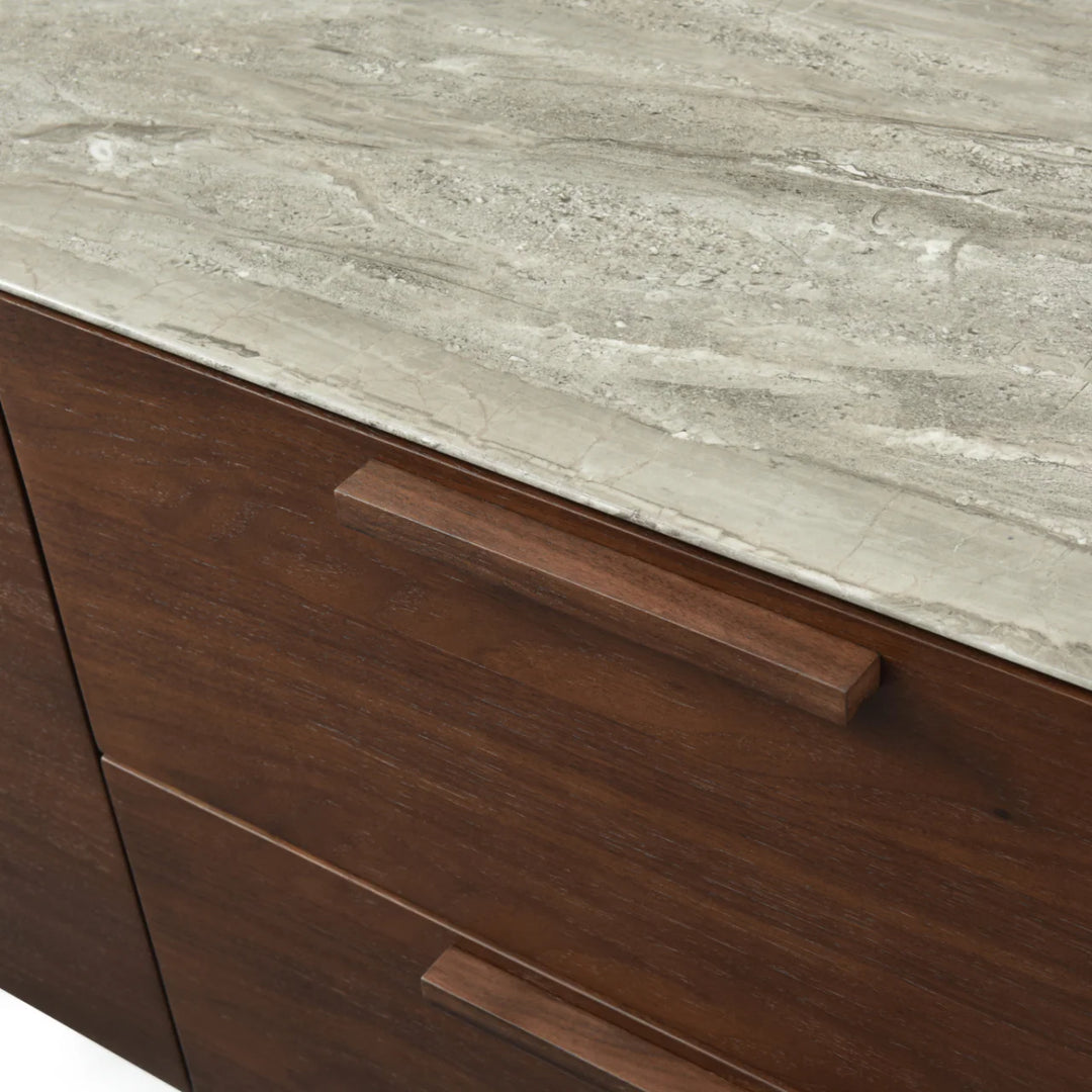 Willow Walnut Brown Wood & Grey Marble TV Unit