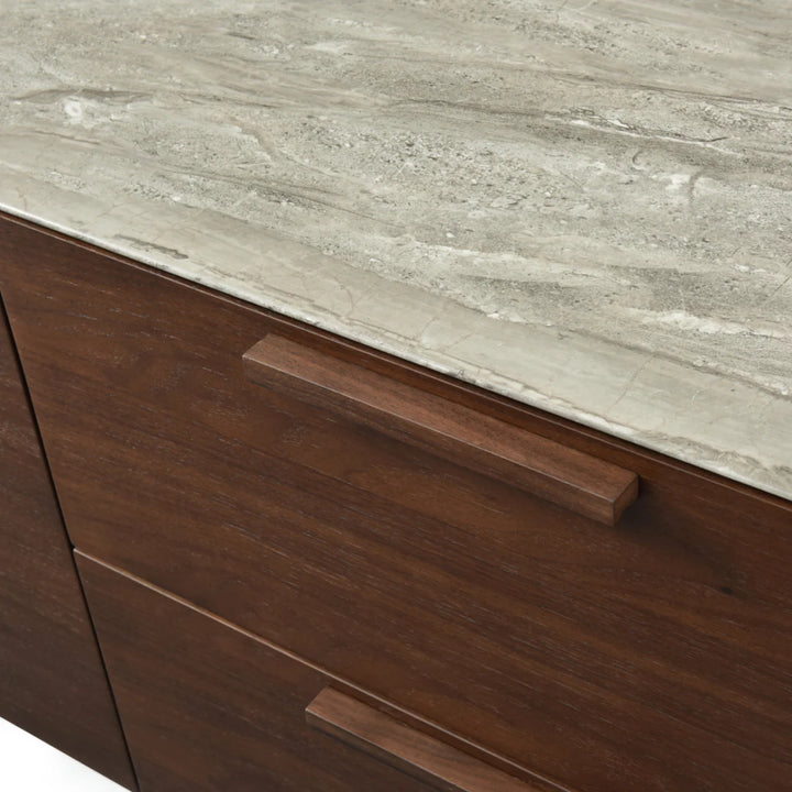 Willow Walnut Brown Wood & Grey Marble TV Unit