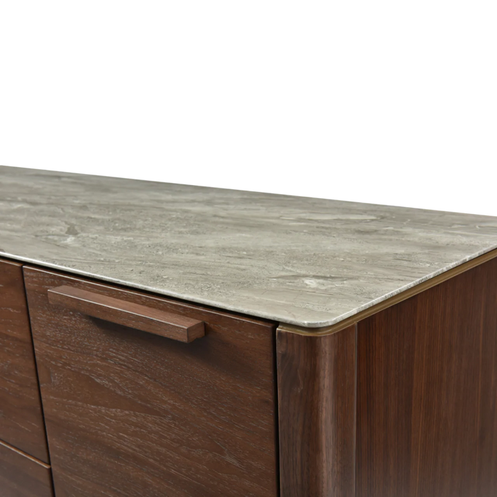 Willow Walnut Brown Wood & Grey Marble TV Unit