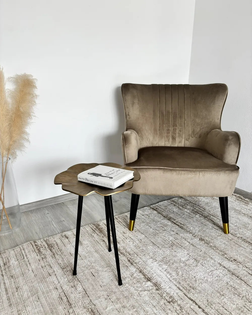 Wingback Chair Velvet Beige Arlena