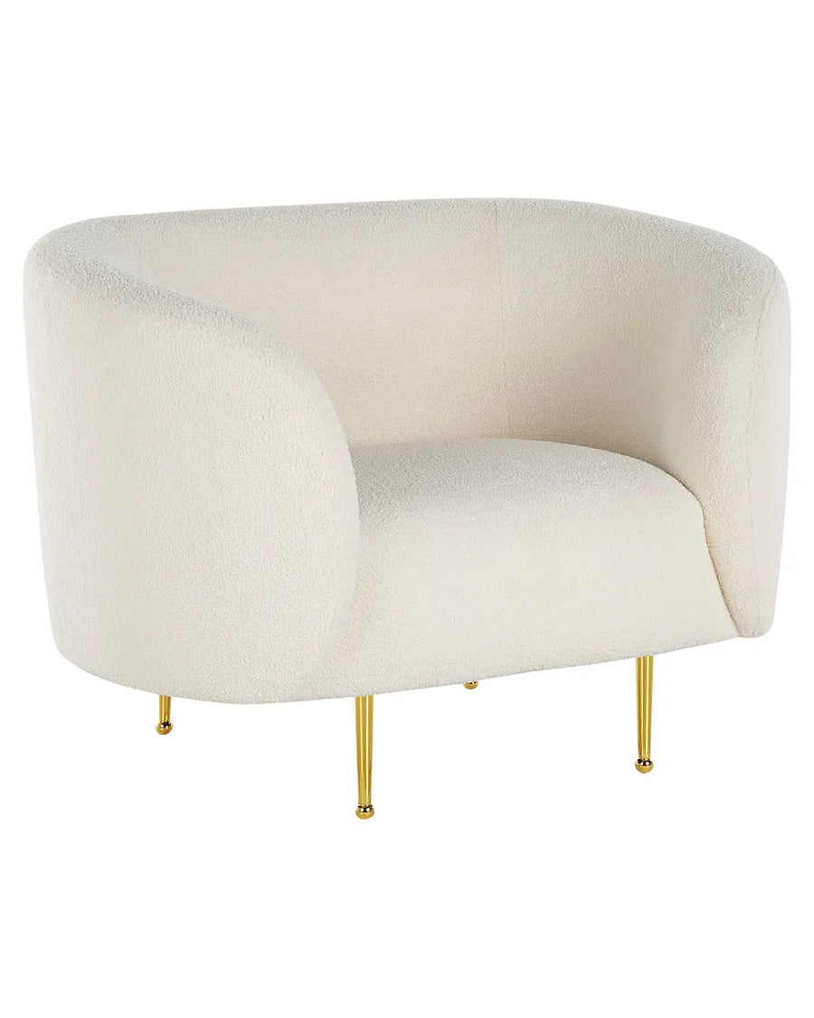 White armchair with gold legs on a white background