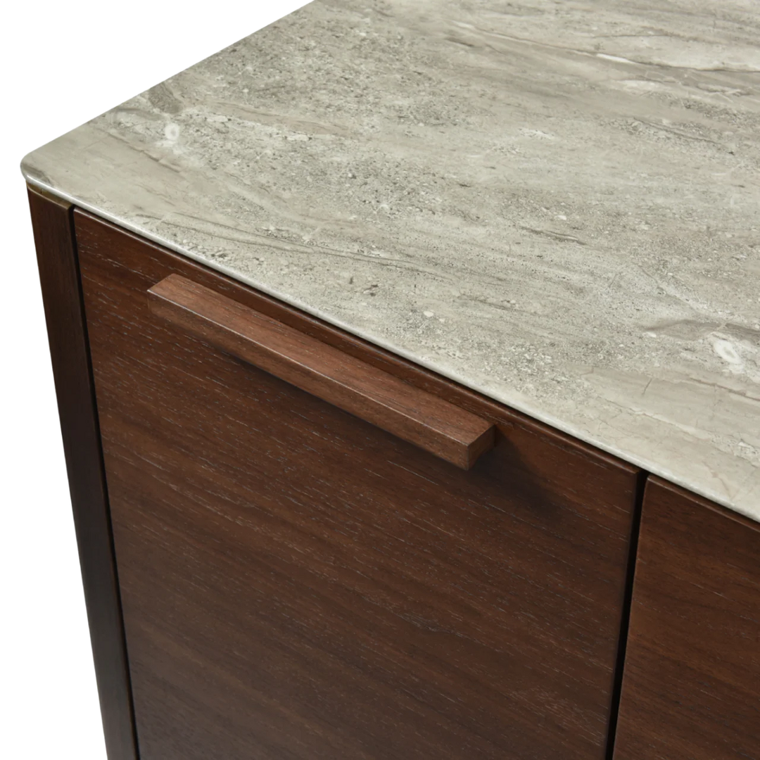 Willow Walnut Brown Wood & Grey Marble TV Unit