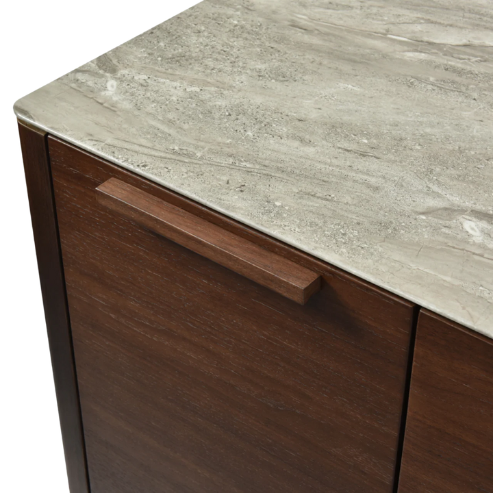 Willow Walnut Brown Wood & Grey Marble TV Unit