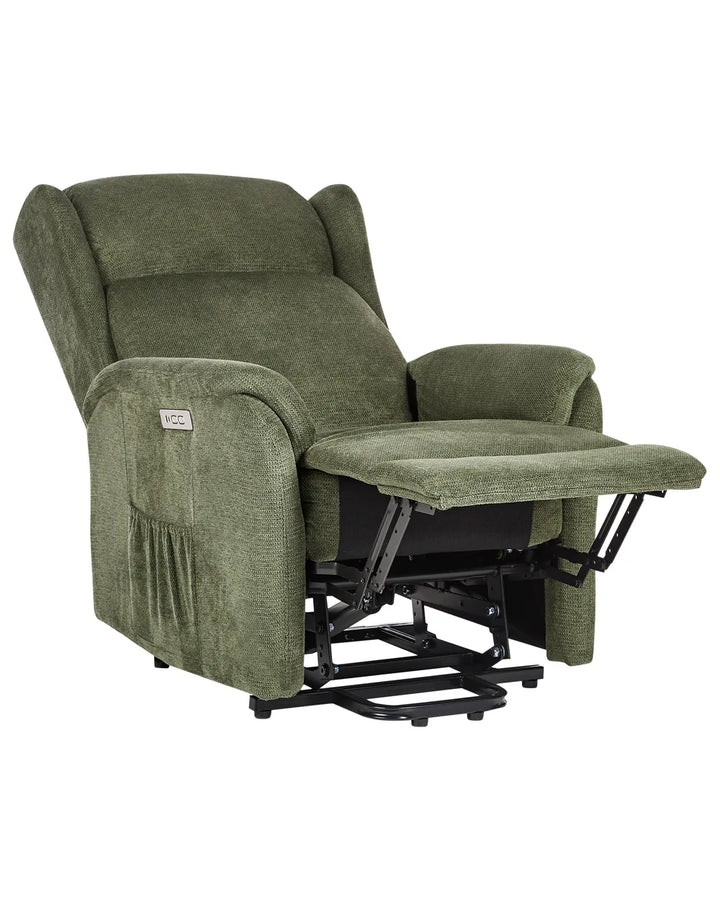 Electric Recliner Chair With Footrest Fabric Green Denison