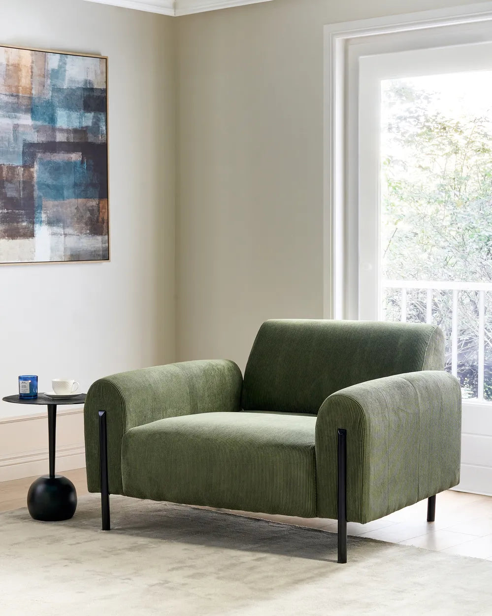 Armchair Corduroy Olive Green Cheylee