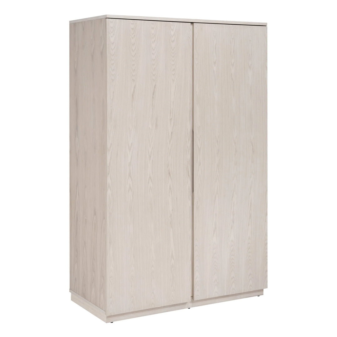 White wooden wardrobe with sliding doors on a white background