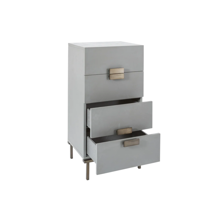 Lilly Grey Oak Wood & Bronze Chest of Drawers Tallboy