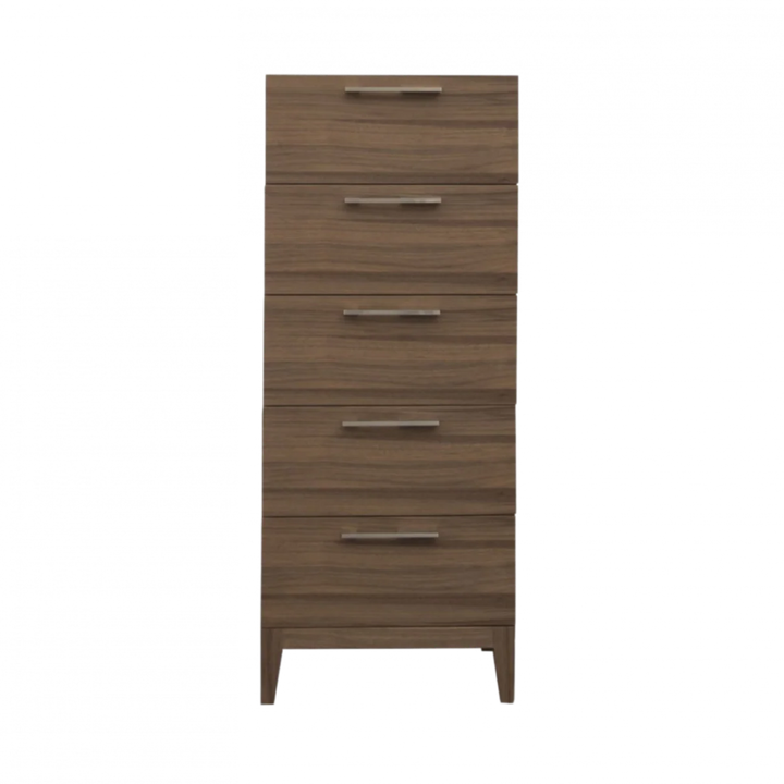 Wooden dresser with four drawers on a white background