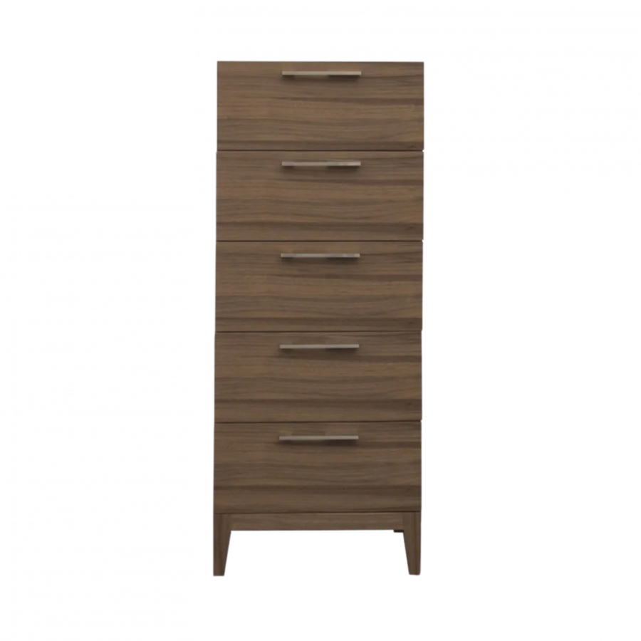 Wooden dresser with four drawers on a white background