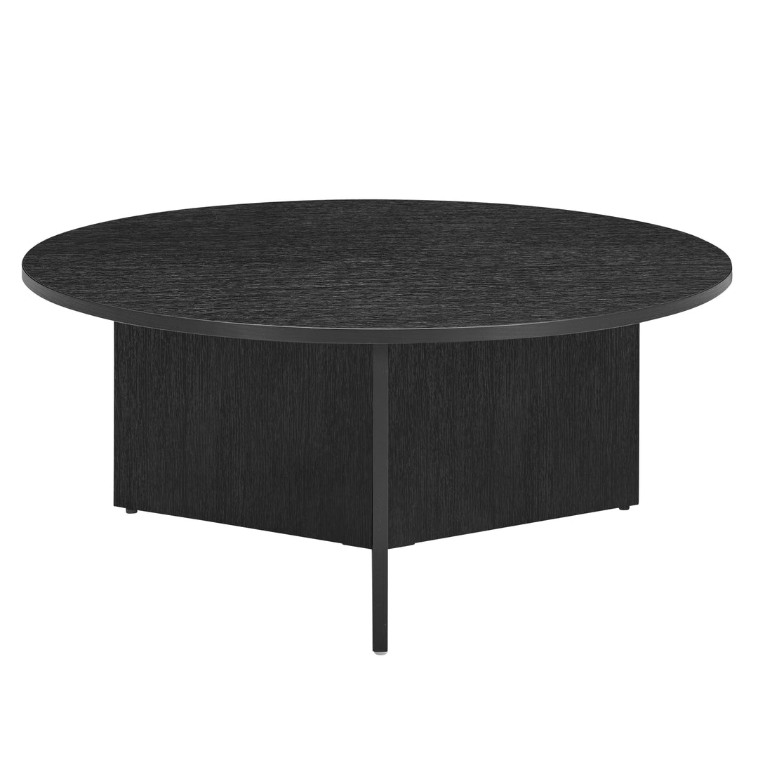 Round black table on a white background