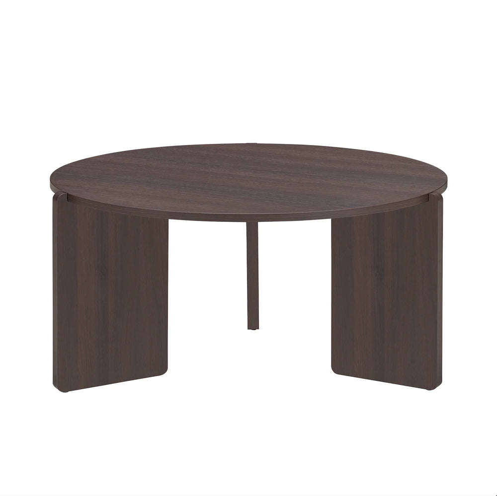 Round wooden table on a white background