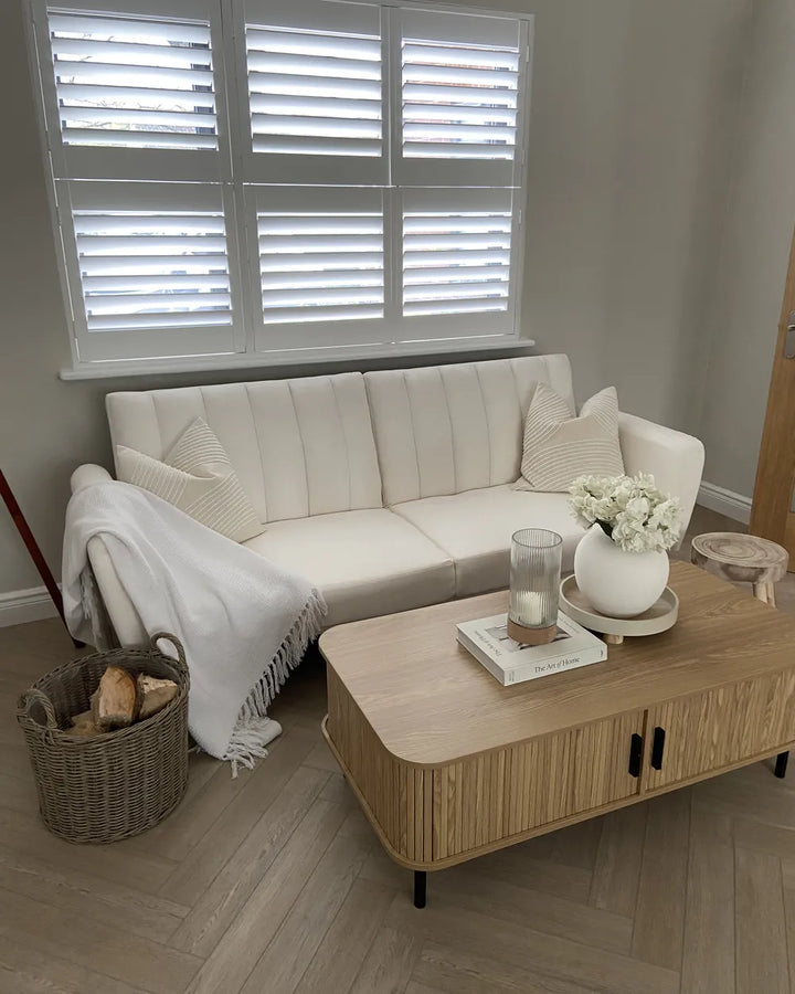 Sofa Bed 3 Seater Fabric Light Beige Winston