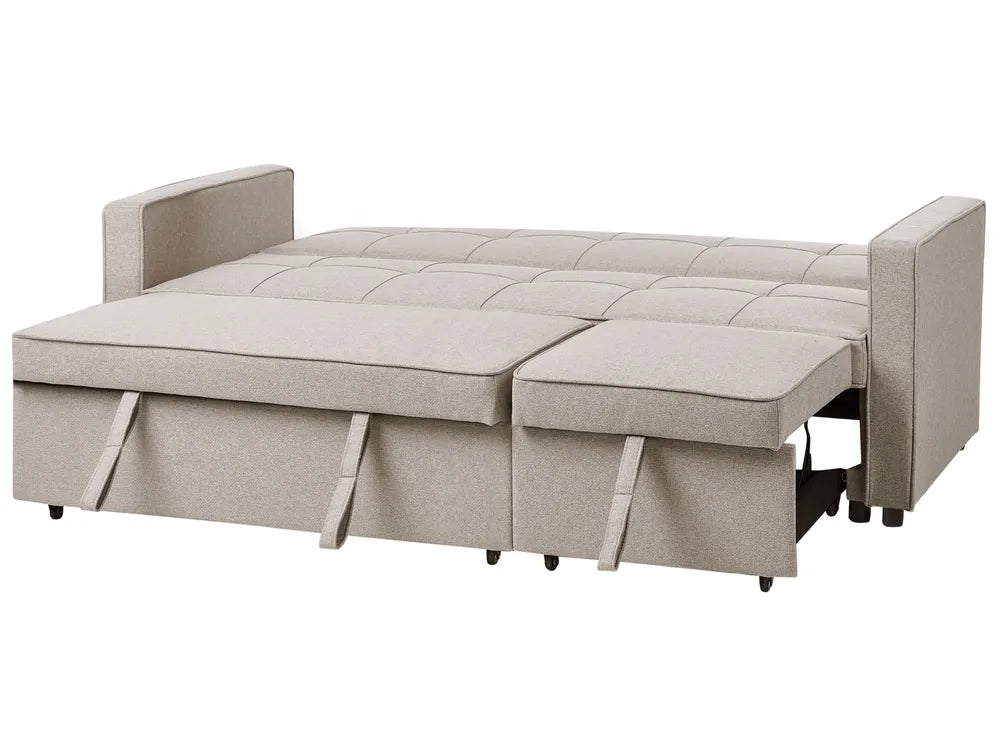 Sofa Bed 3 Seater Fabric Beige Hildi