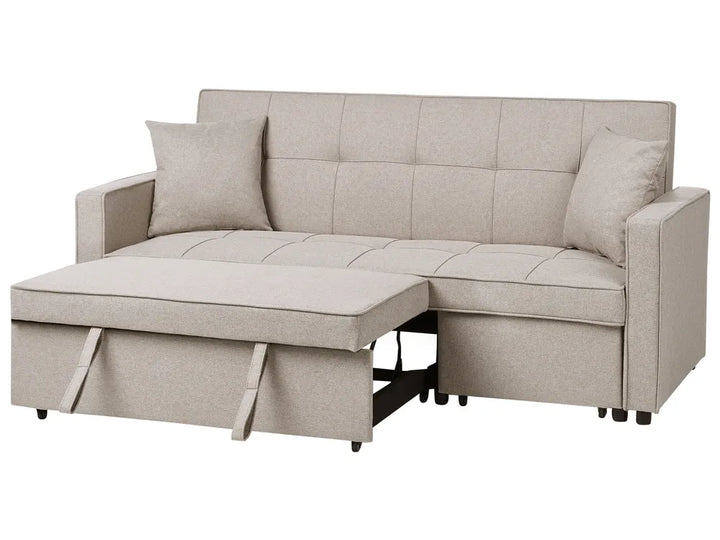 Sofa Bed 3 Seater Fabric Beige Hildi