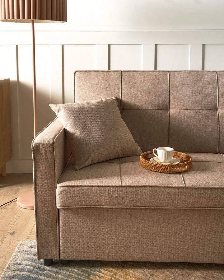 Sofa Bed 3 Seater Fabric Beige Hildi