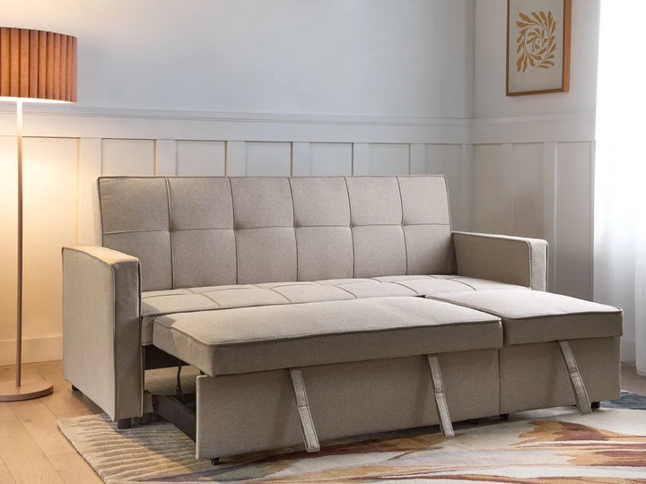 Sofa Bed 3 Seater Fabric Beige Hildi