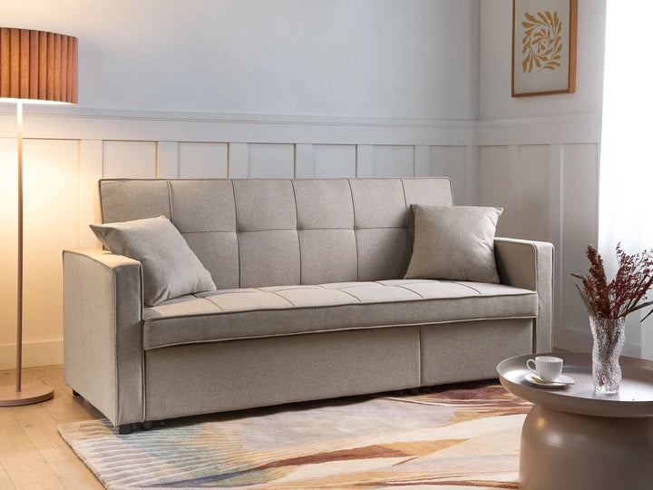 The durable fabric upholstery is easy to maintain.