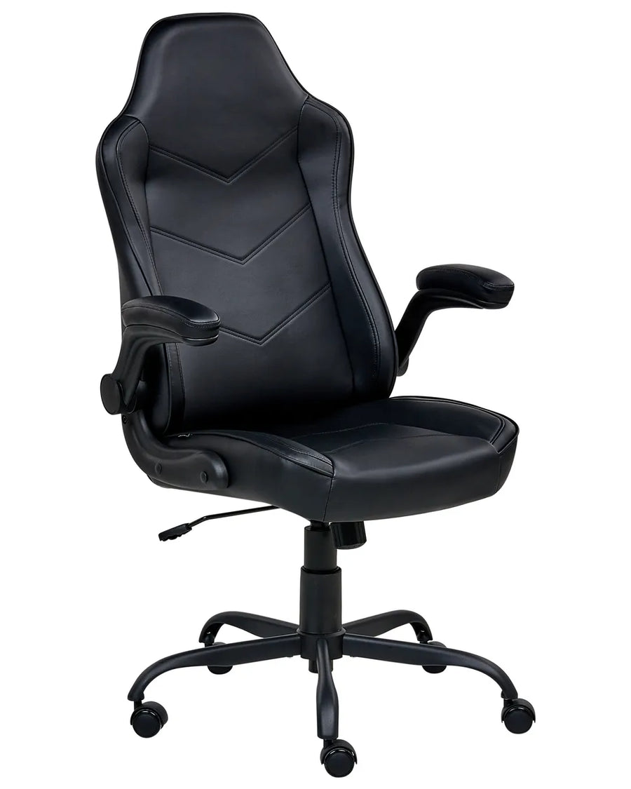 Black office chair with ergonomic design on a white background